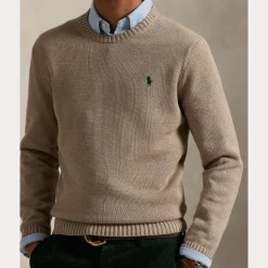 Polo Ralph Lauren miesten neulepusero EMBROIDERED LOGO KNITTED JUMPER, harmaanruskea