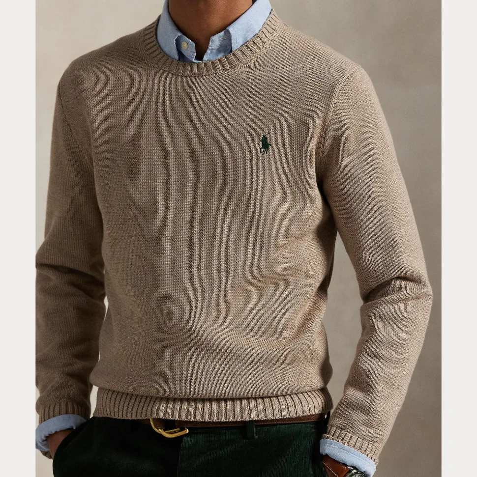 Polo Ralph Lauren miesten neulepusero EMBROIDERED LOGO KNITTED JUMPER, harmaanruskea