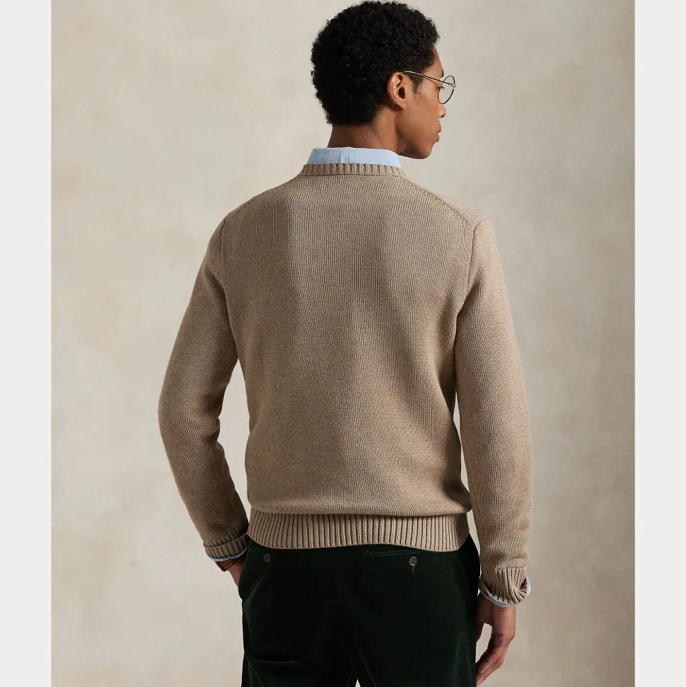 Polo Ralph Lauren miesten neulepusero EMBROIDERED LOGO KNITTED JUMPER, harmaanruskea