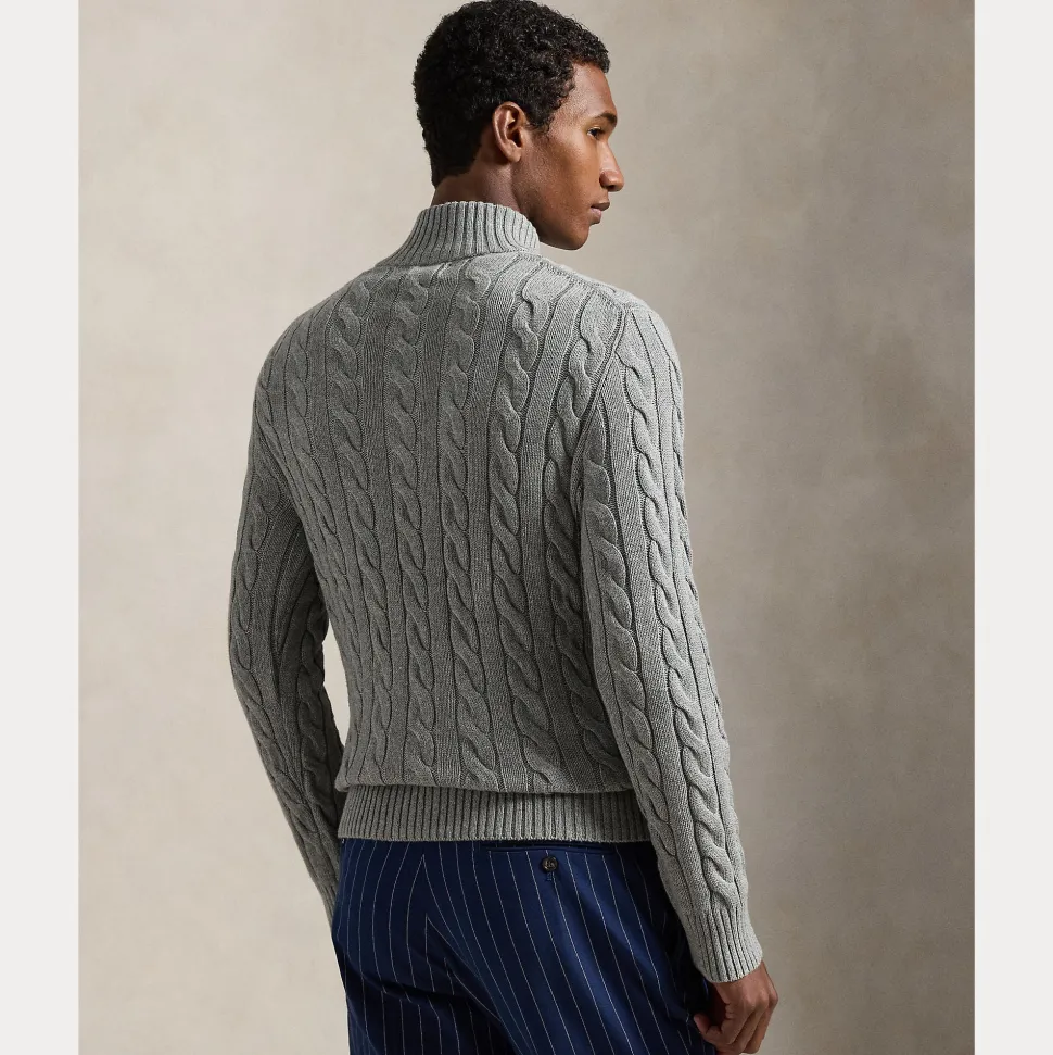 Polo Ralph Lauren miesten neulepusero Cotton Cable LS Driver Half Zip Pullover, harmaa