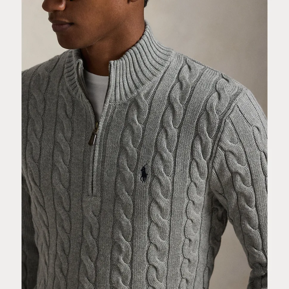 Polo Ralph Lauren miesten neulepusero Cotton Cable LS Driver Half Zip Pullover, harmaa