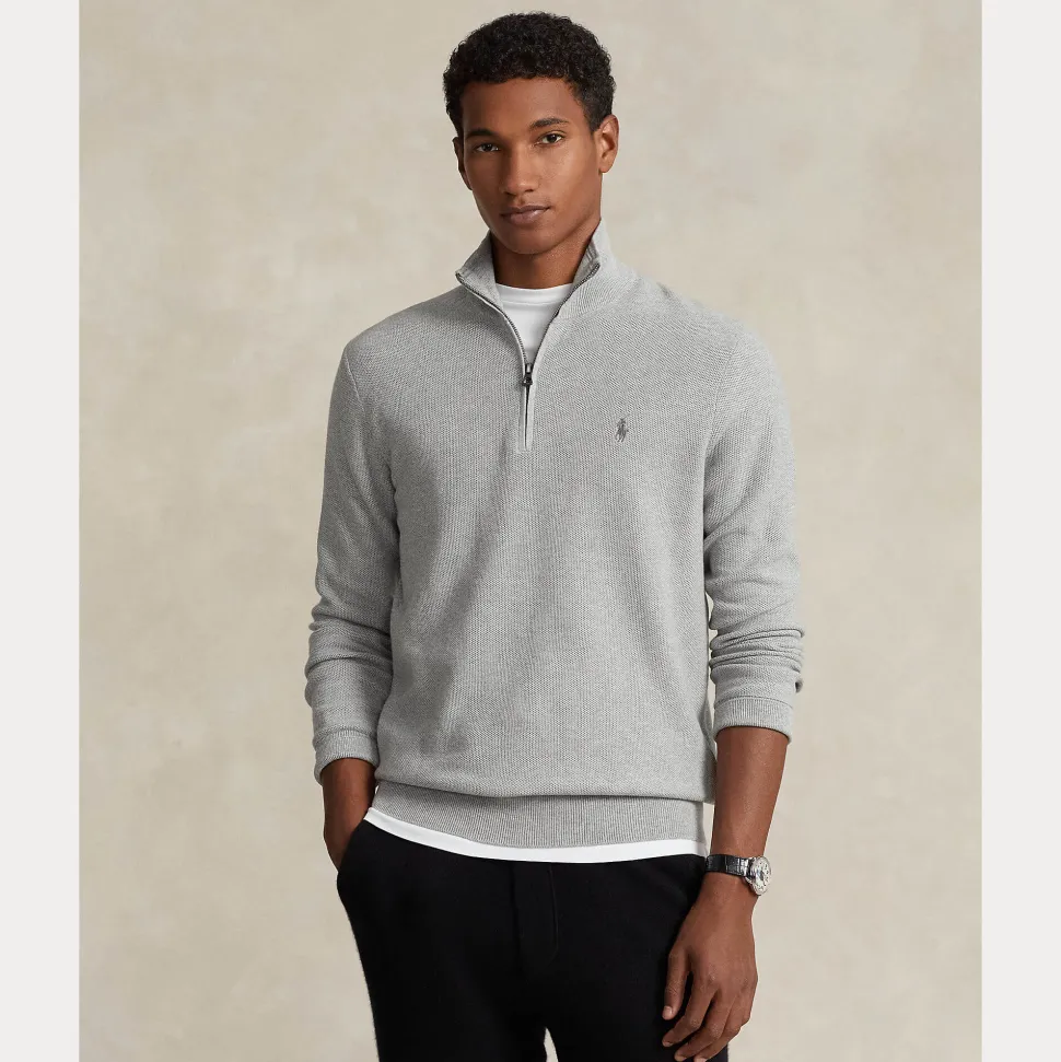 Polo Ralph Lauren miesten neule, POLO HALF ZIP Vaaleanharmaa