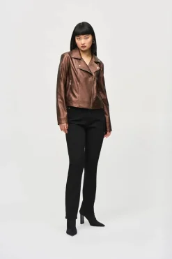 Ribkoff Naisten Takki, METALLIC FAUX LEATHER BIKER JACKET Konjakinruskea