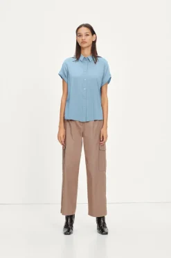 Samsoe and Samsoe, Naisten Lyhythihainen Kauluspaita, Majan Ss Shirt 9942 Vaaleansininen