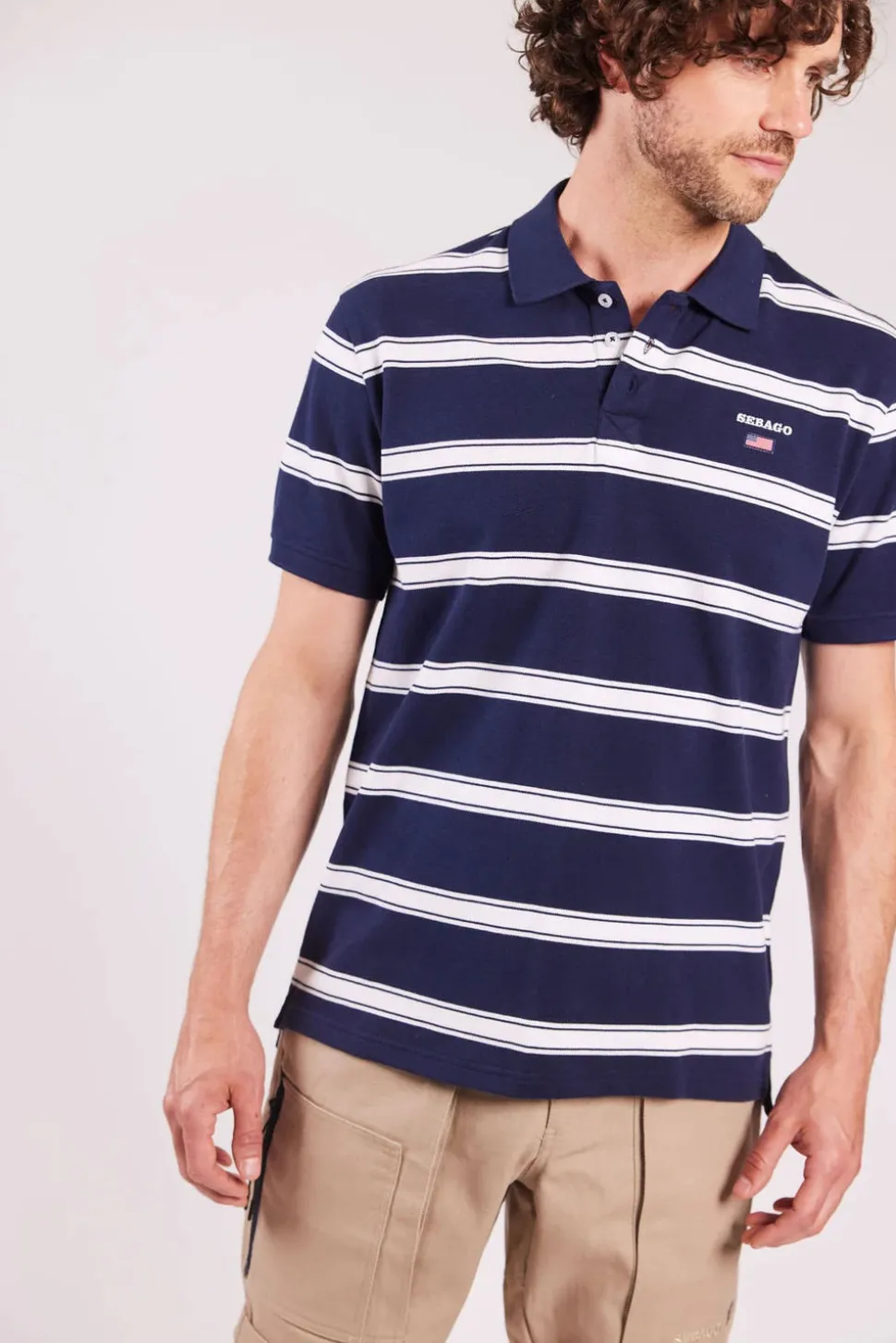 Sebago miesten pikeepaita, MILO STRIPED PIQUE NOS Raidallinen Sininen