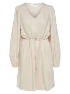 Selected Femme mekko, SLFVIVA LS SHORT LINEN DRESS Vaalea Beige