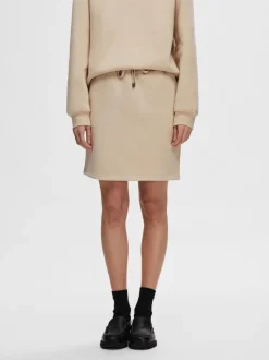Selected Femme naisten hame, SLFLISA HANKIE MW SHORT SKIRT Vaalea Beige