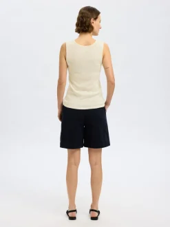 Selected Femme naisten hihaton toppi, SLFMOON SUS SL KNIT TOP Luonnonvalkoinen