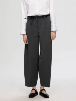 Selected Femme Naisten Housut, SLFPIYA HW BARREL PANT Grafiitti