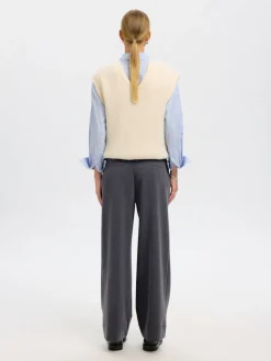 Selected Femme naisten housut SLFPATRICIA MW WIDE PANT B, Medium Grey Melange