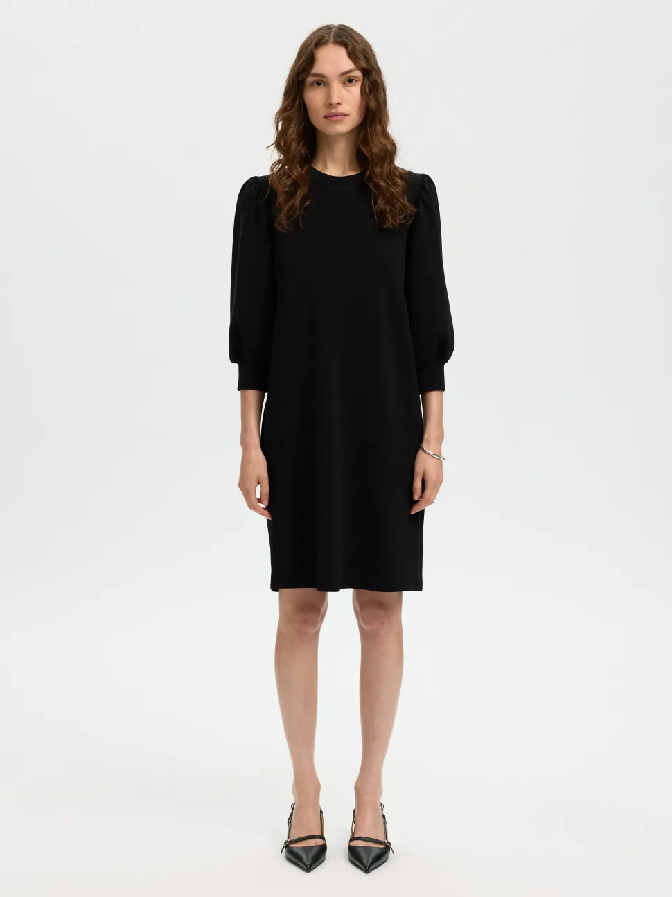Selected Femme naisten mekko SLFTENNY 3/4 SHORT SWEAT DRESS NOOS, musta