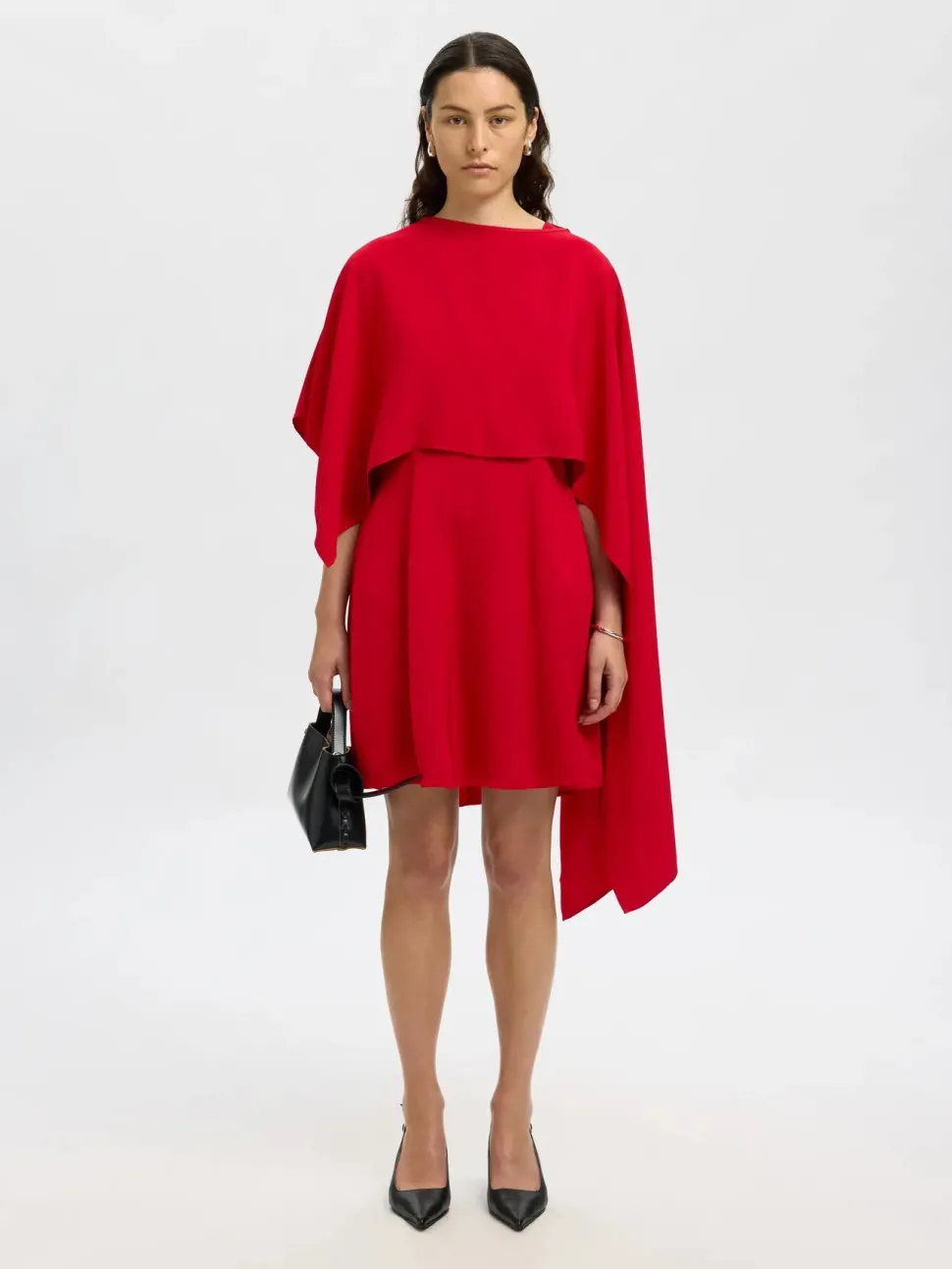 Selected Femme naisten mekko, SLFLEONORE REGULAR SL SHORT CAPE DRESS B Equestrian Red