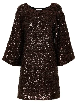 Selected Femme Naisten Mekko, AD-SLFMALLIE SS SHORT SEQUINS DRESS SUS Tummanruskea