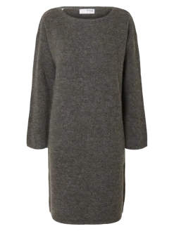 Selected Femme naisten mekko, SLFLULU LS KNIT NEW O-NECK DRESS Medium Grey Melange
