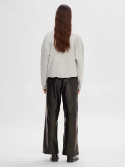 Selected Femme naisten nahkahousut, SLFFIANNA HW WIDE LEATHER PANT Musta