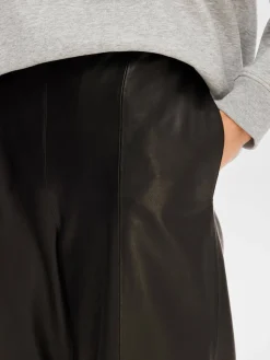 Selected Femme naisten nahkahousut, SLFFIANNA HW WIDE LEATHER PANT Musta