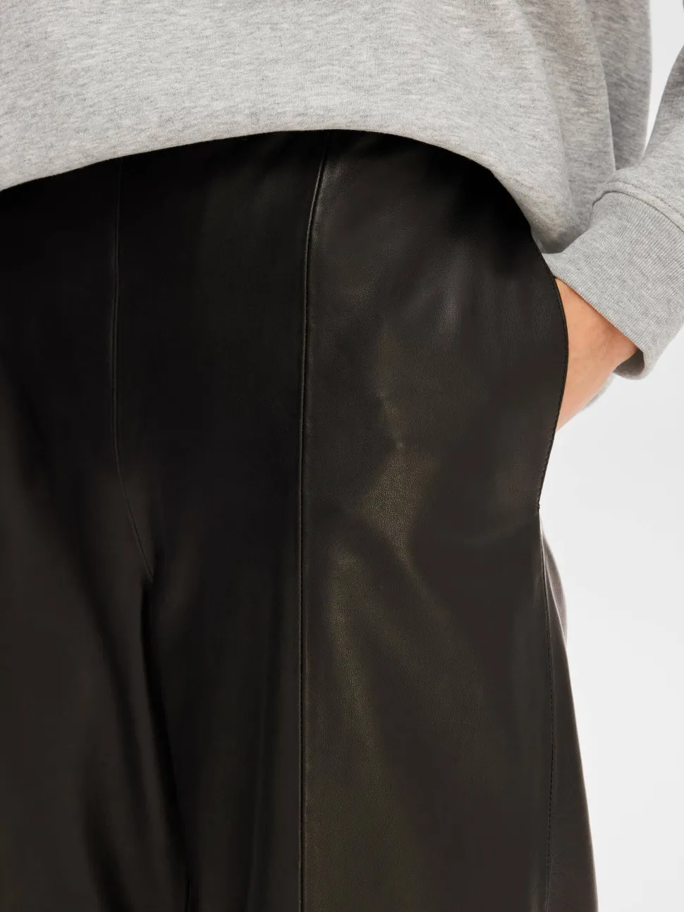 Selected Femme naisten nahkahousut, SLFFIANNA HW WIDE LEATHER PANT Musta