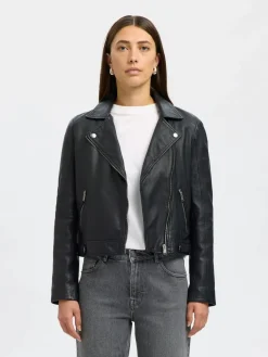 Selected Femme Naisten Nahkatakki, Katie Leather Jacket Black