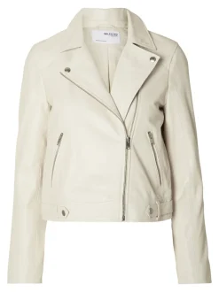 Selected Femme Naisten Nahkatakki, Katie Leather Jacket Luonnonvalkoinen