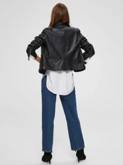 Selected Femme Naisten Nahkatakki, Katie Leather Jacket Musta