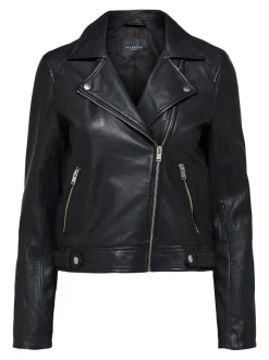 Selected Femme Naisten Nahkatakki, Katie Leather Jacket Musta