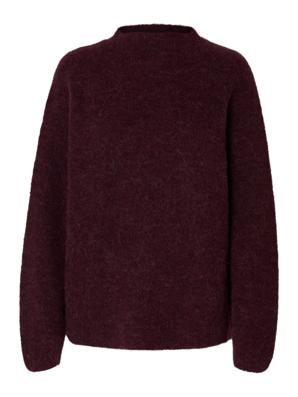 Selected Femme naisten neulepusero, SLFSIA RAS LS KNIT T-NECK Viininpunainen