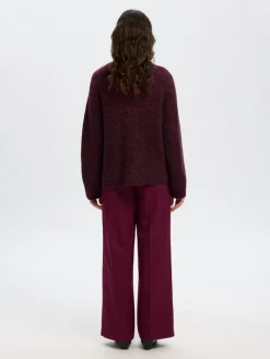 Selected Femme naisten neulepusero, SLFSIA RAS LS KNIT T-NECK Viininpunainen