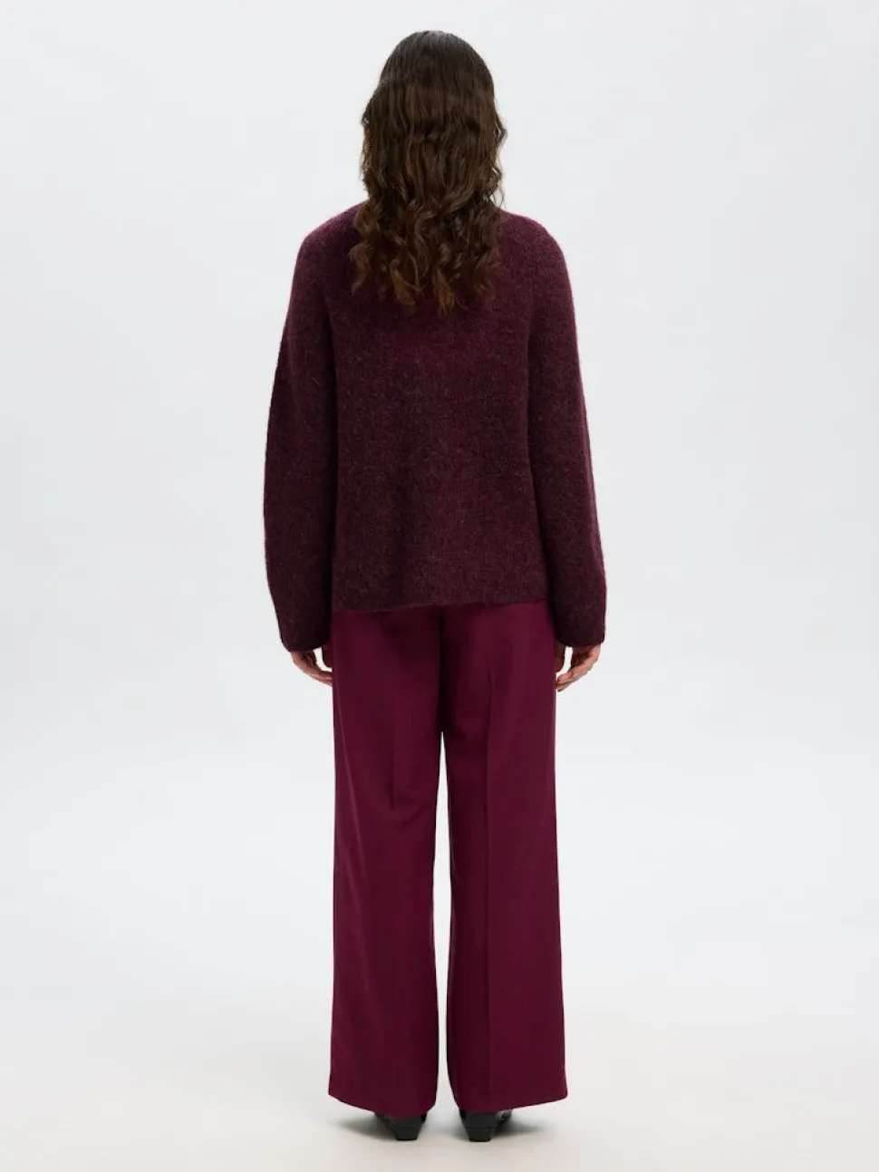 Selected Femme naisten neulepusero, SLFSIA RAS LS KNIT T-NECK Viininpunainen