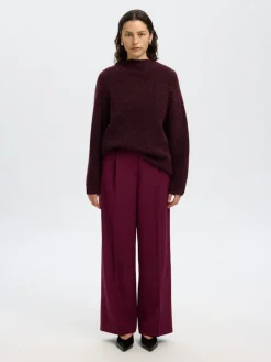 Selected Femme naisten neulepusero, SLFSIA RAS LS KNIT T-NECK Viininpunainen