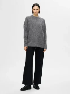 Selected Femme naisten neule, SLFMALINE LS KNIT HIGH NECK Grafiitti