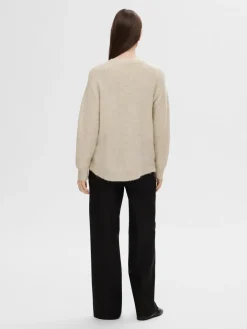 Selected Femme Naisten Neulepaita, Lulu LS Knit O-Neck Birch Melange