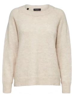 Selected Femme Naisten Neulepaita, Lulu LS Knit O-Neck Birch Melange