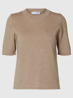 Selected Femme Naisten Neuletoppi, 2/4 KNIT O-NECK Vaalea Beige