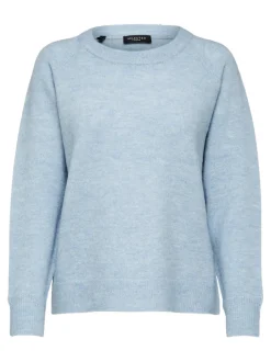 Selected Femme Naisten Neulepaita, Lulu LS Knit O-Neck Vaaleansininen
