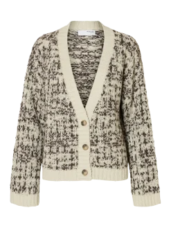 Selected Femme naisten neuletakki, SLFLINDSAY LS KNIT V-NECK CARDIGAN Birch Delicioso