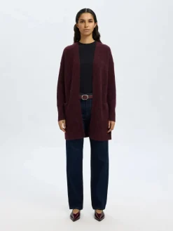 Selected Femme Naisten Neuletakki Lulu New Knit Long Cardigan Fig Melange