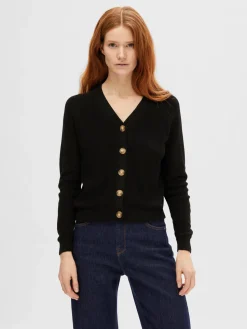 Selected Femme naisten neuletakki, SLFELINNA LS KNIT CARDIGAN Musta