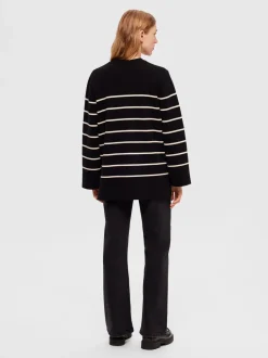 Selected Femme Naisten Neuletakki, K-SLFLIVA LS LONG KNIT CARDIGAN NOOS Raidallinen Musta