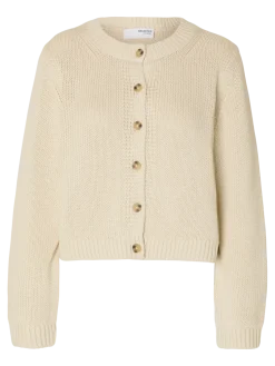 Selected Femme naisten neuletakki, SLFIVY LS KNIT O-NECK CARDIGAN NOOS Luonnonvalkoinen