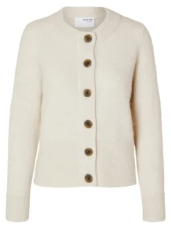 Selected Femme naisten neuletakki, SLFSIA RAS LS KNIT CARDIGAN Luonnonvalkoinen