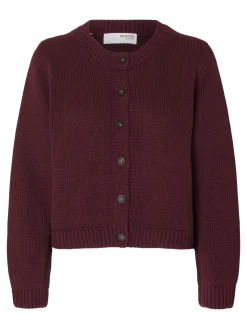Selected Femme naisten neuletakki, SLFIVY LS KNIT O-NECK CARDIGAN NOOS Viininpunainen