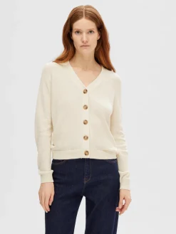 Selected Femme naisten neuletakki, SLFELINNA LS KNIT CARDIGAN Luonnonvalkoinen