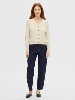 Selected Femme naisten neuletakki, SLFELINNA LS KNIT CARDIGAN Luonnonvalkoinen
