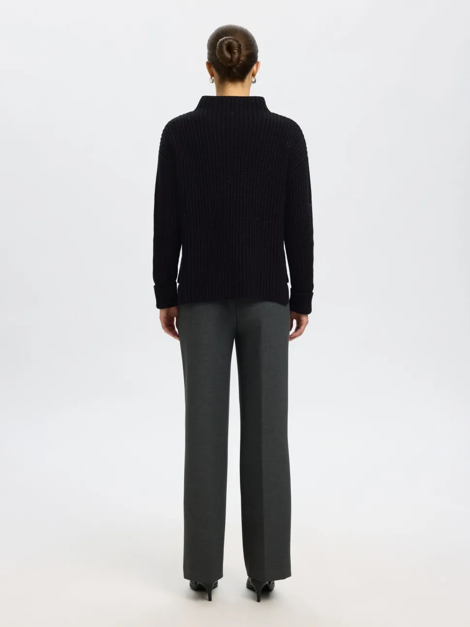 Selected Femme naisten neulepusero SLFSELMA SUS LS KNIT PULLOVER NOOS, musta