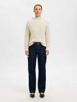 Selected Femme naisten neulepusero SLFSELMA SUS LS KNIT PULLOVER NOOS, Birch