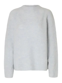 Selected Femme naisten neulepusero, SLFSIA RAS LS KNIT T-NECK Vaaleansininen