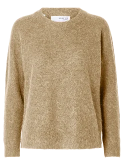 Selected Femme Naisten Neulepaita, Lulu LS Knit O-Neck, sepia tinti