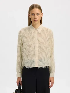 Selected Femme naisten paitapusero SLFMYLINE LS FLUFFY CROPPED SHIRT B, Angora