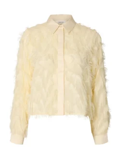 Selected Femme naisten paitapusero SLFMYLINE LS FLUFFY CROPPED SHIRT B, Angora