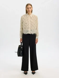Selected Femme naisten paitapusero SLFMYLINE LS FLUFFY CROPPED SHIRT B, Angora